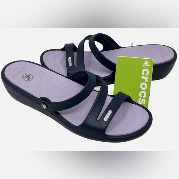 Crocs Iconic Comfort Navy Blue Slip On Sandals - Picture 13 of 13